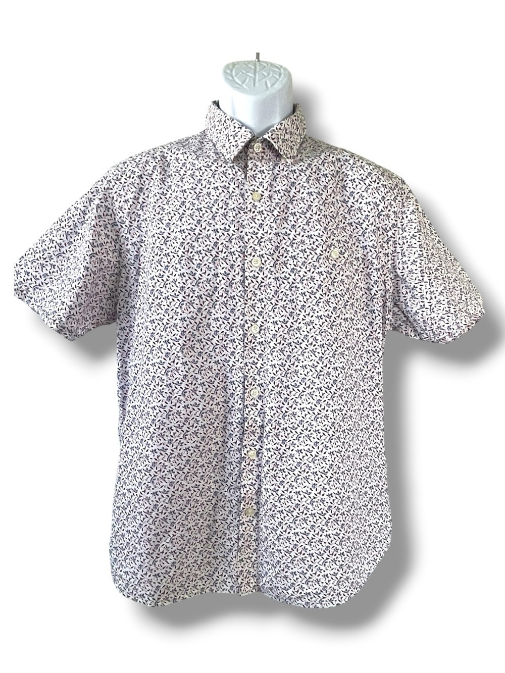 Toscano Floral Button Up Shirt Red White Blue 100% Cotton Short Sleeve Men’s
